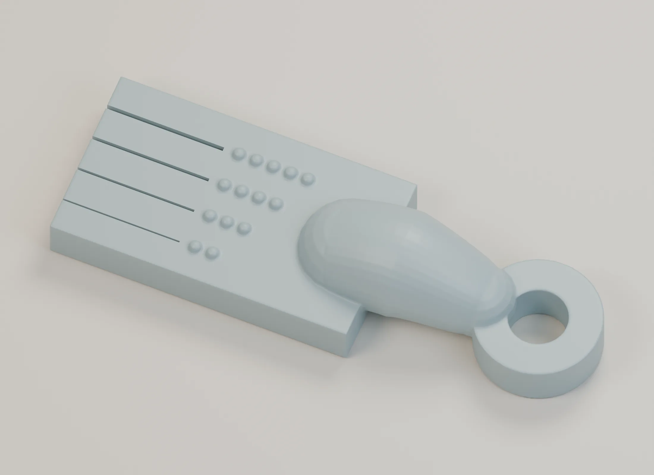 Single-material calibration coupon with four narrow labelled-by-dots slots and a reinforced circular eye.