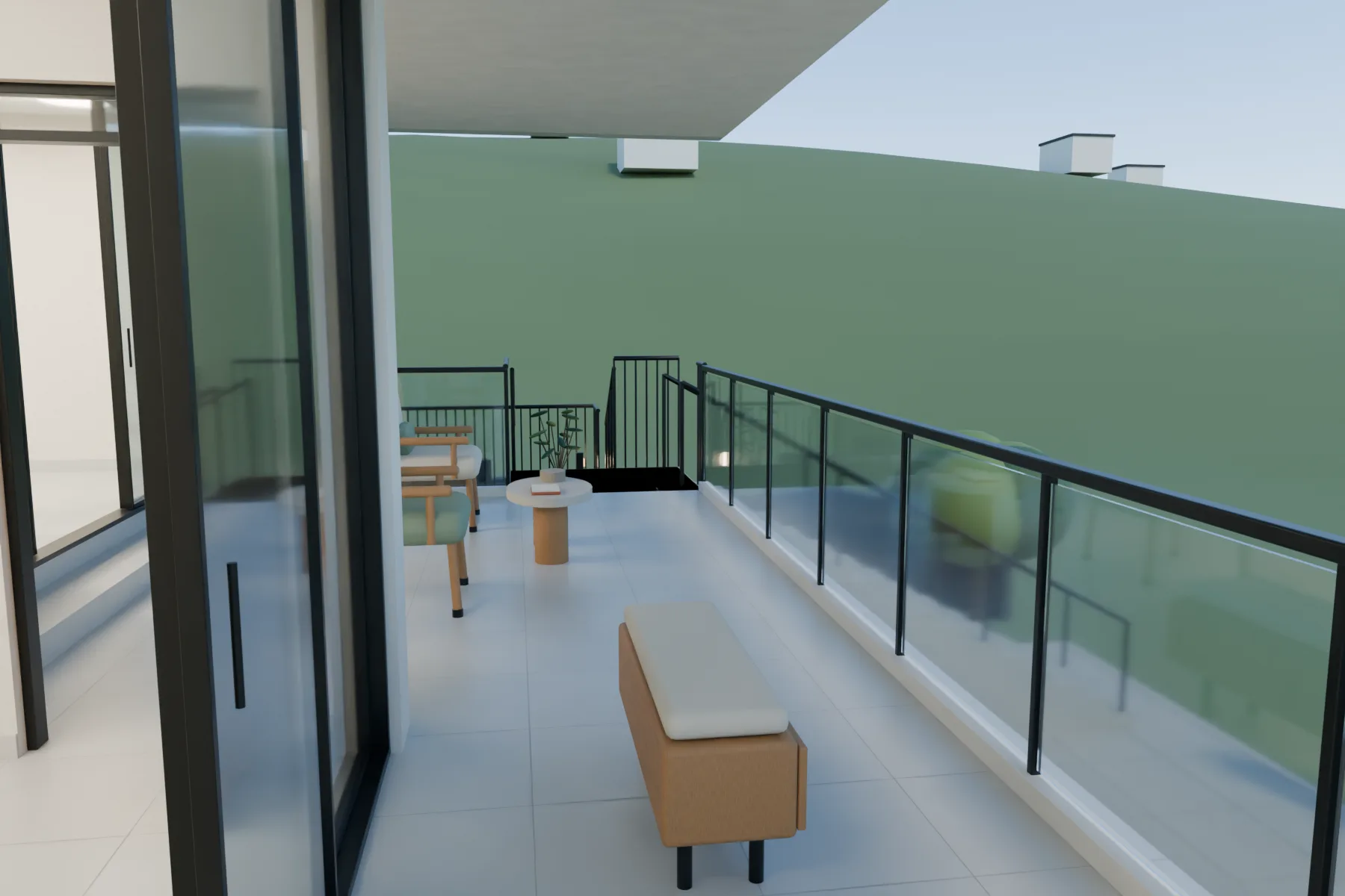 Casa Kaboya design rendering: Ground terrace / living-side perspective.