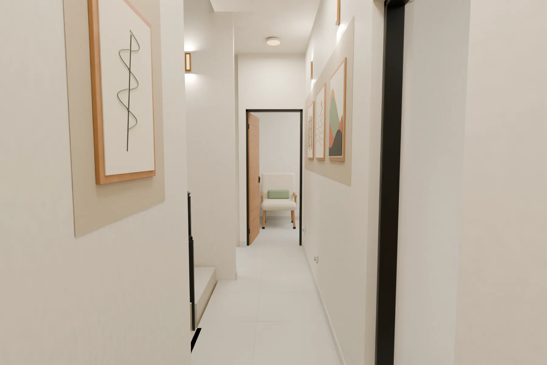 Casa Kaboya design rendering: First-floor corridor and rear landing.