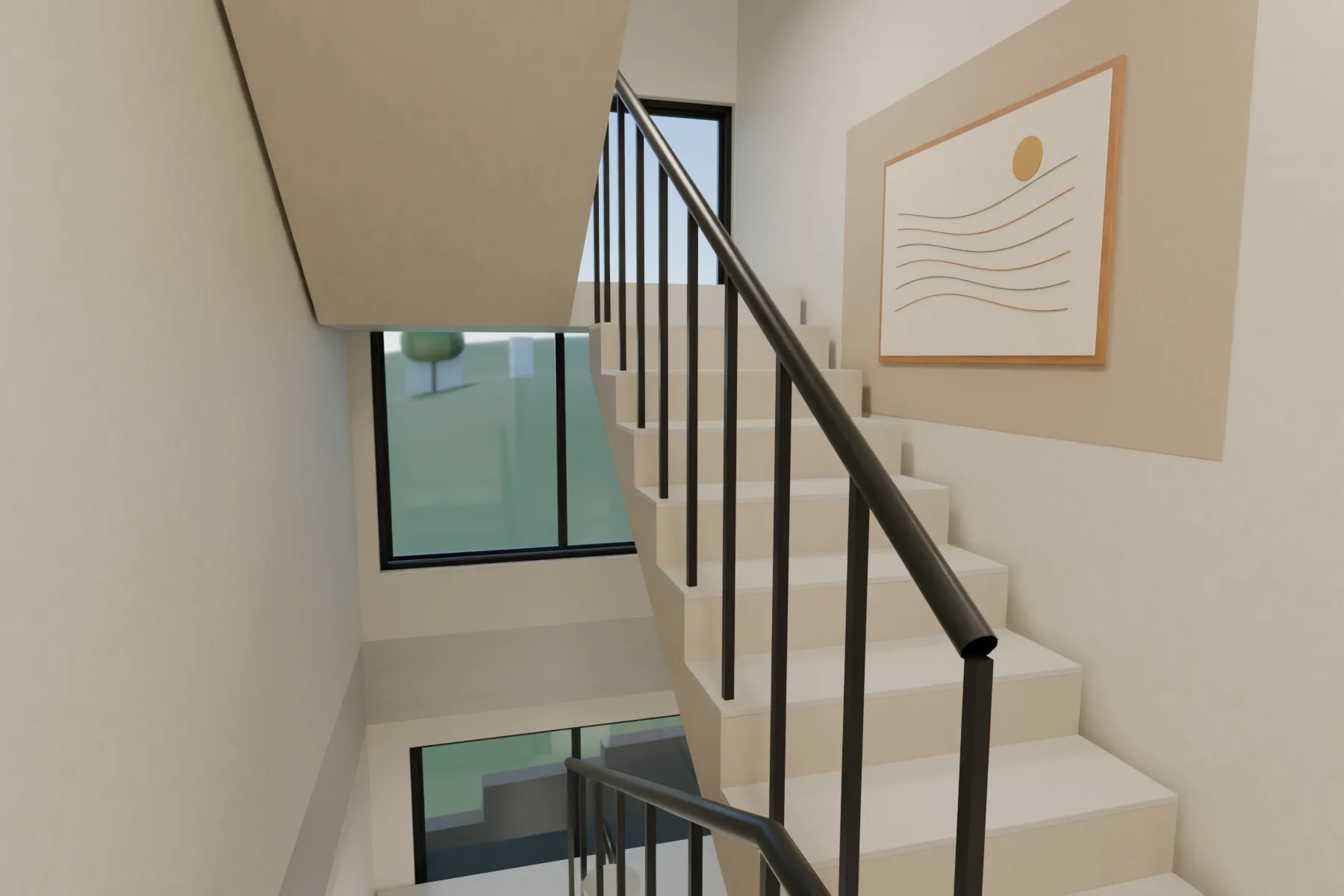 Casa Kaboya design rendering: First-floor stair.