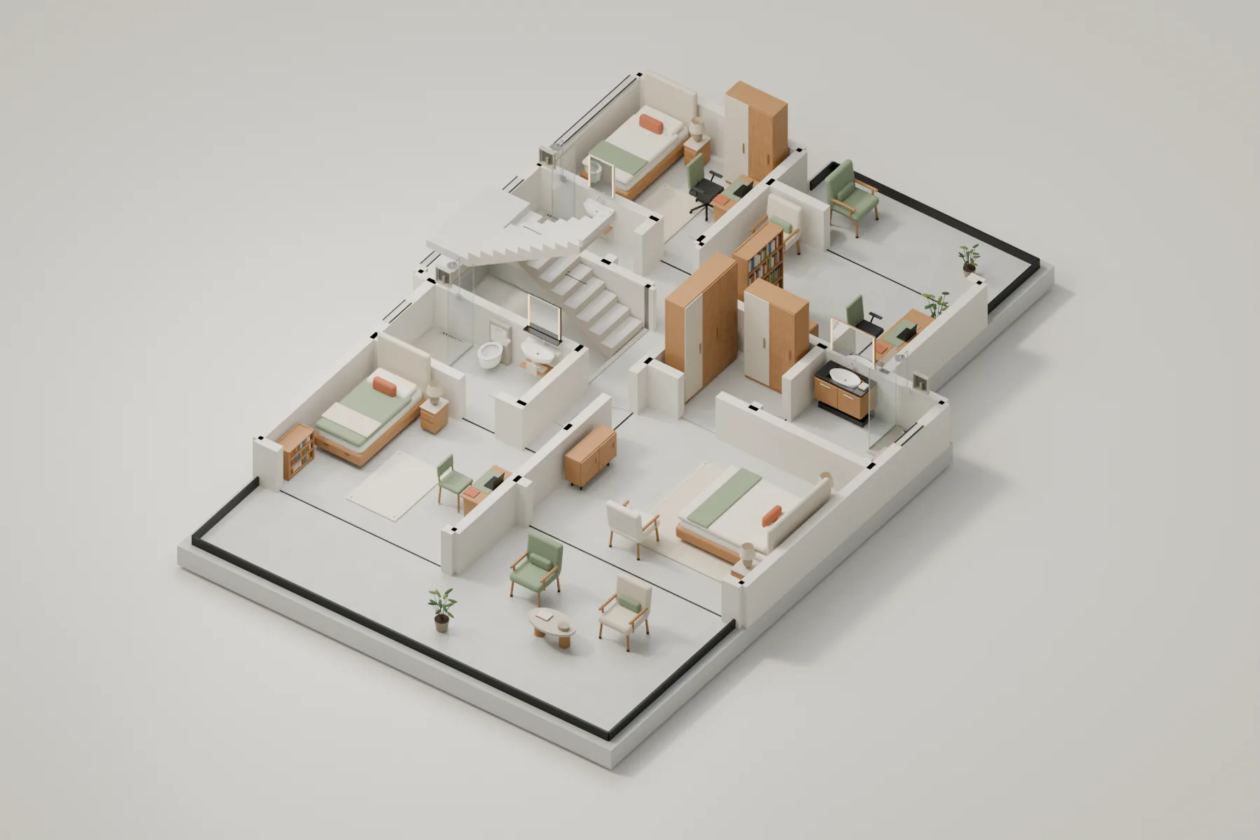 Casa Kaboya design rendering: First floor furnished cutaway.