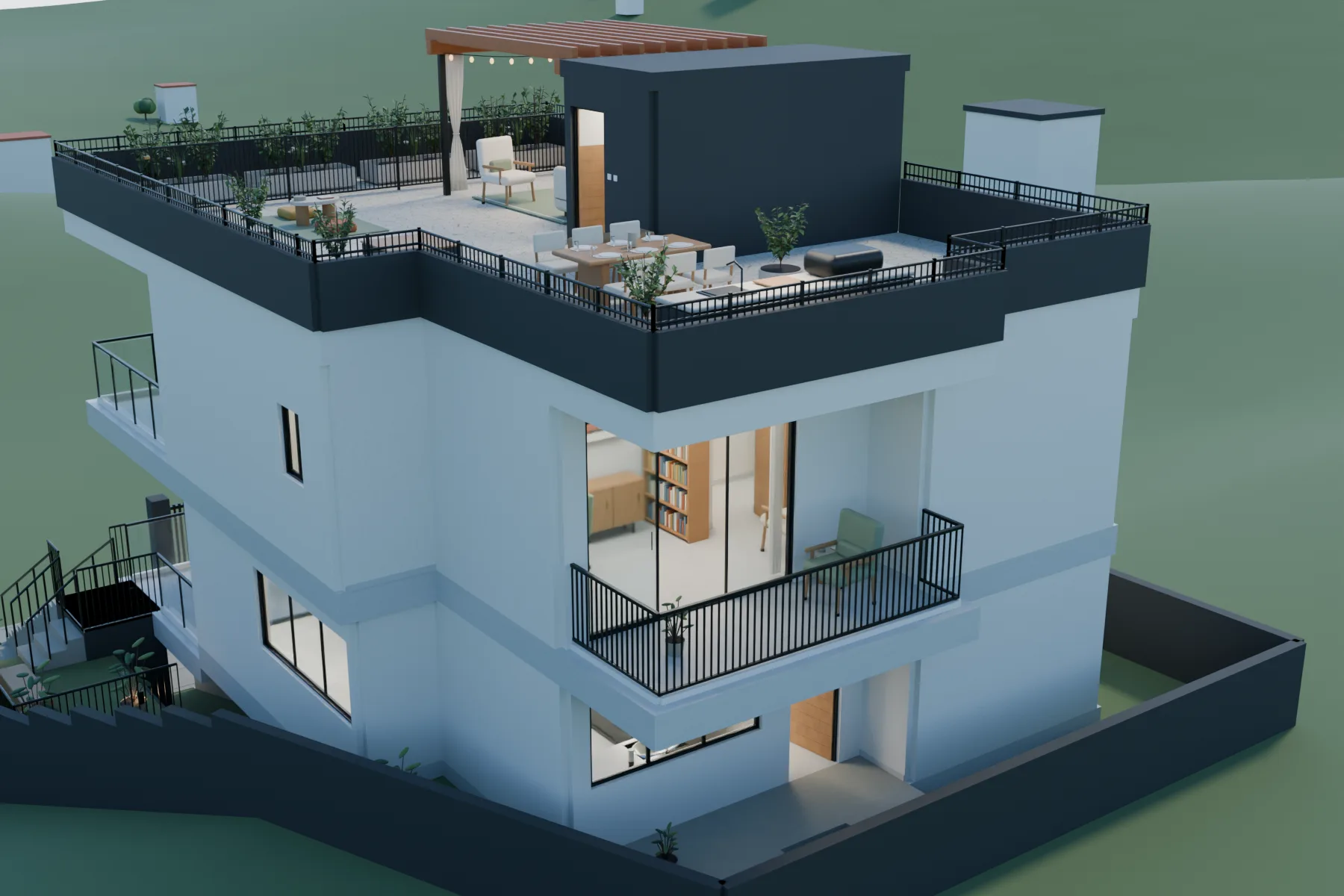 Casa Kaboya design rendering: Rear elevation / office balcony.