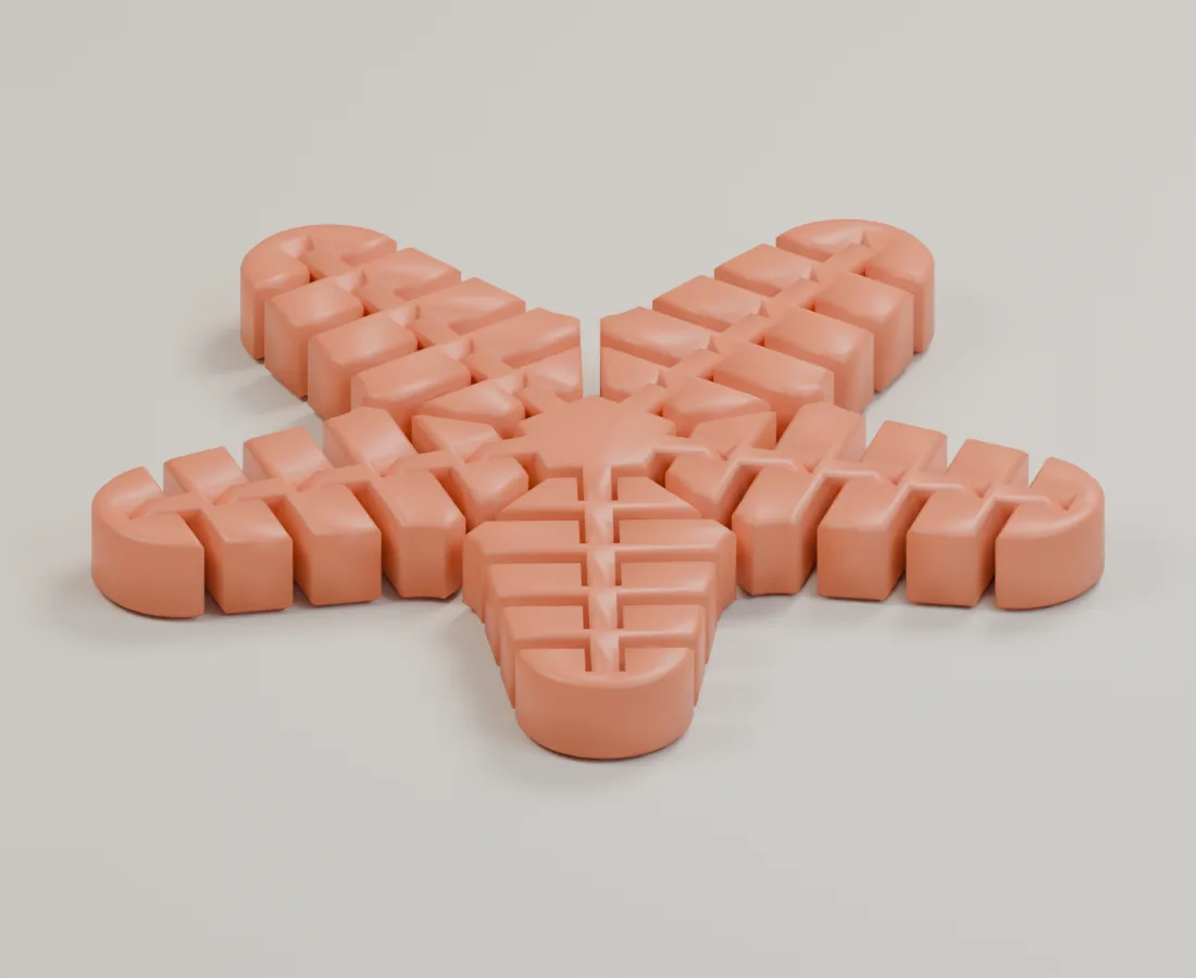 Inspection render of Stone Pestle's supplied articulated Flexi Starfish STL, not an AI-generated model.
