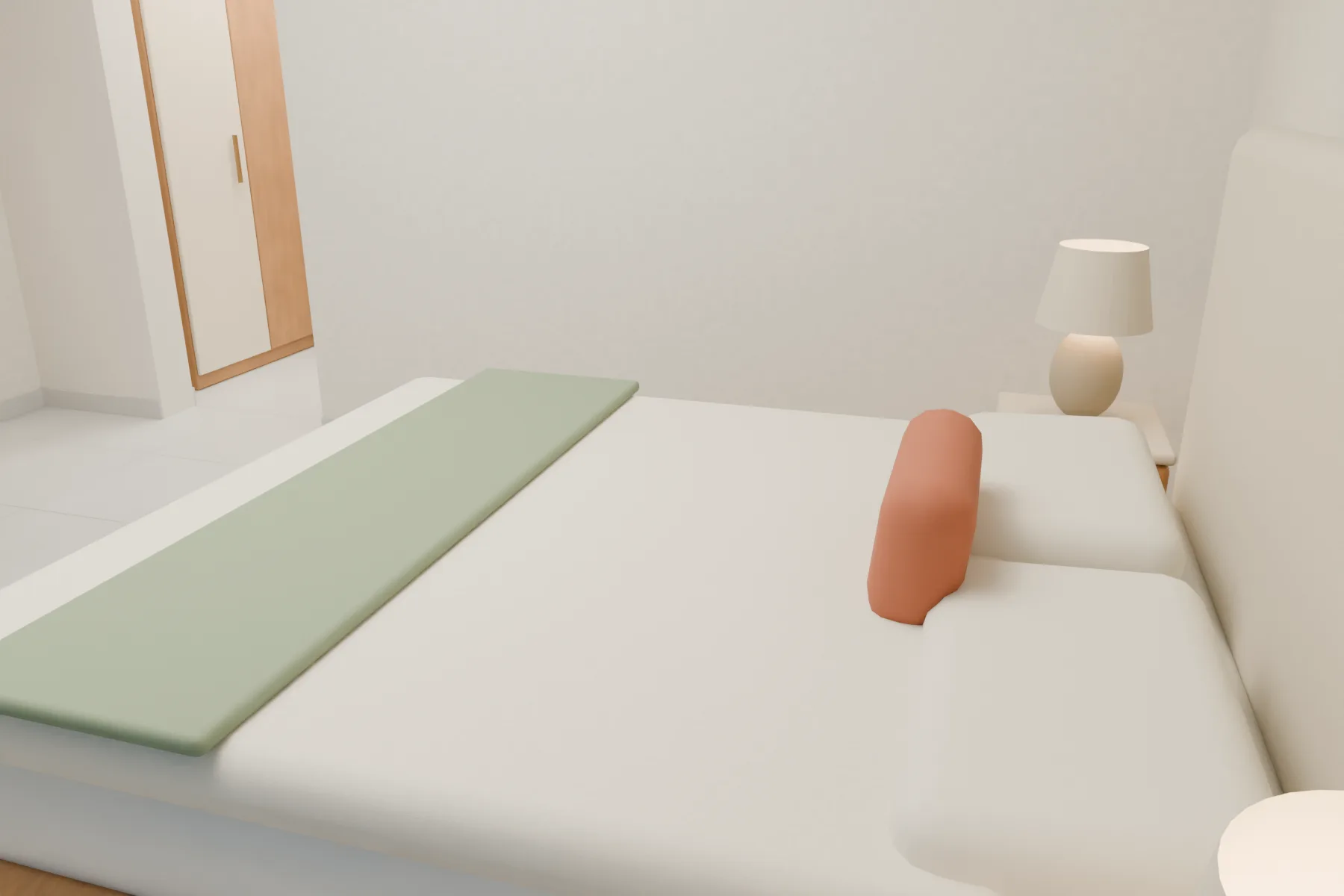 Casa Kaboya design rendering: Master / bedding and bedside lighting.