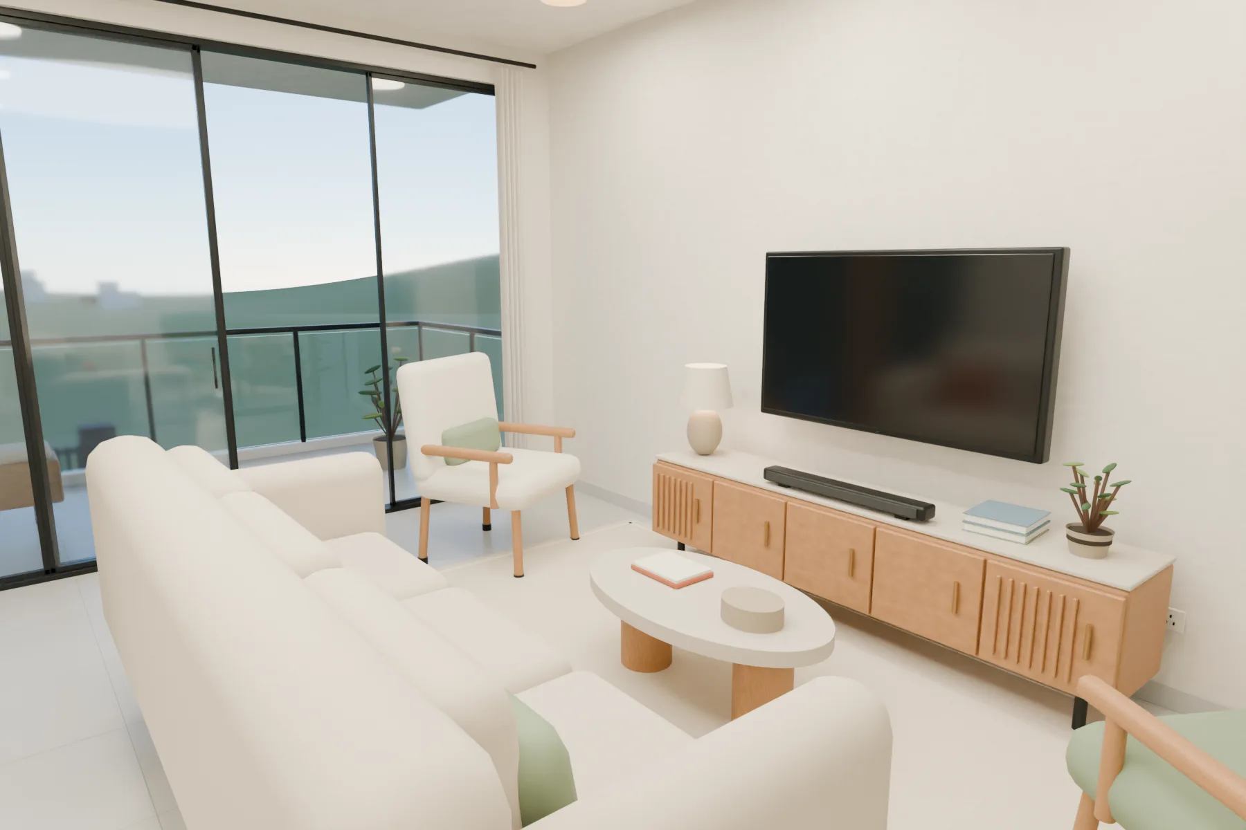 Casa Kaboya design rendering: Living / family seating and terrace.