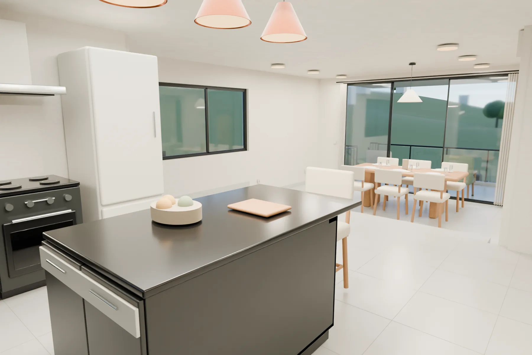 Casa Kaboya design rendering: Kitchen / worktops and storage.