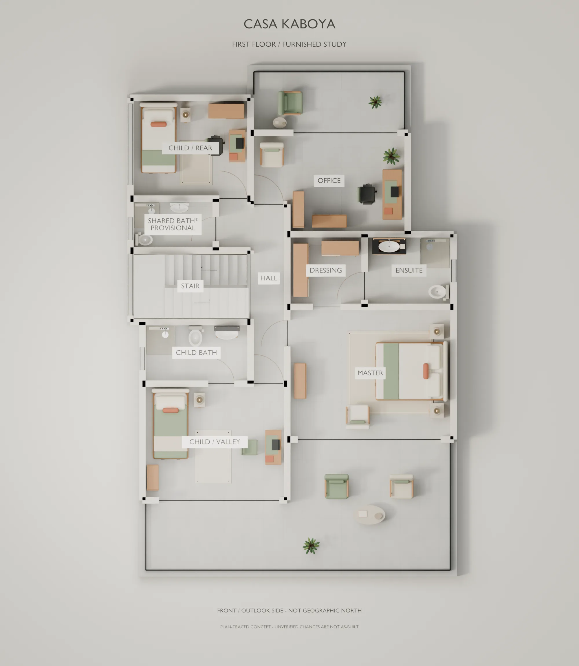 Casa Kaboya design rendering: First floor furnished plan.