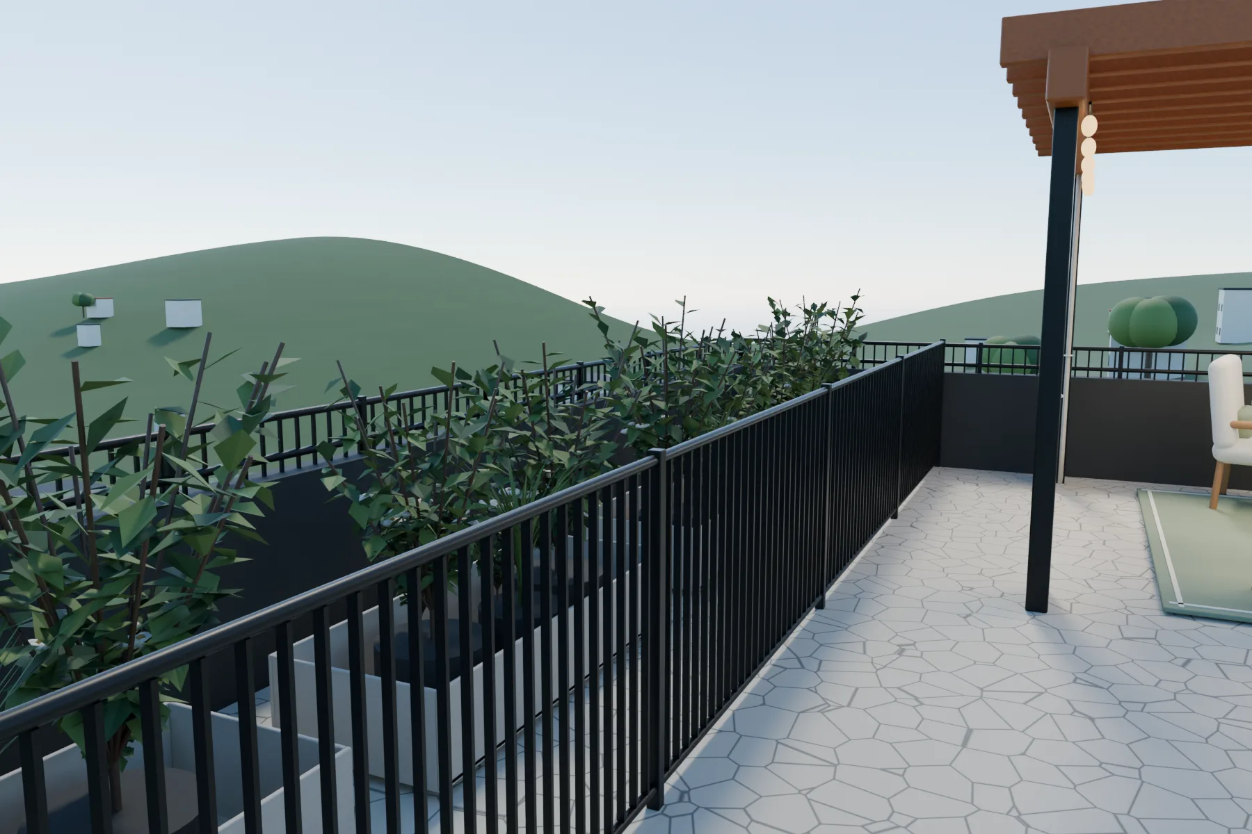 Casa Kaboya design rendering: Protected front flower area.