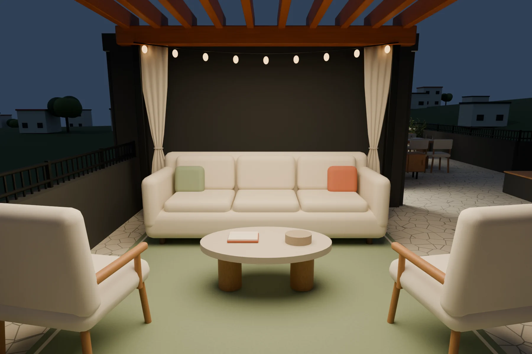 Casa Kaboya design rendering: Pergola / evening atmosphere.